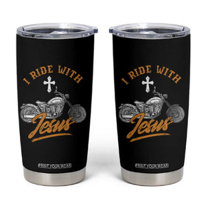 Christian Biker Tumbler Cup I Ride With Jesus Faith Motorcycle TS02 Black Print Your Wear