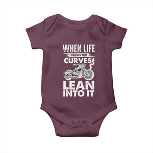 Funny Biker Baby Onesie When Life Throws You Curves Lean Into It Motorcycle TS02 Maroon Print Your Wear