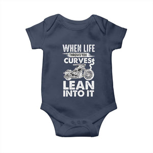 Funny Biker Baby Onesie When Life Throws You Curves Lean Into It Motorcycle TS02 Navy Print Your Wear