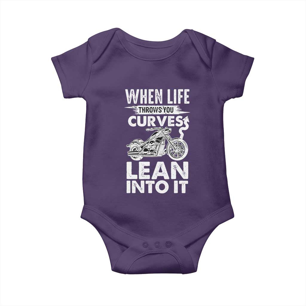 Funny Biker Baby Onesie When Life Throws You Curves Lean Into It Motorcycle TS02 Purple Print Your Wear