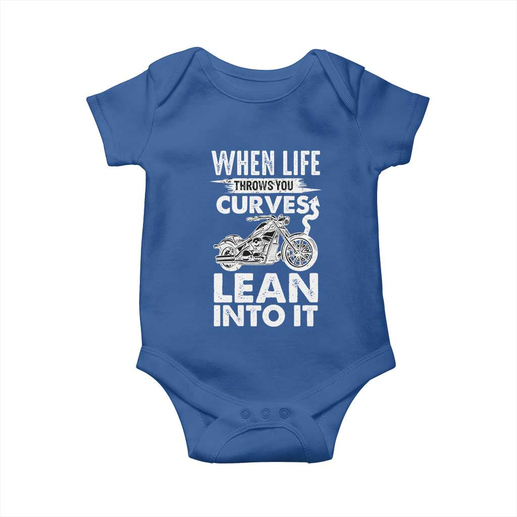 Funny Biker Baby Onesie When Life Throws You Curves Lean Into It Motorcycle TS02 Royal Blue Print Your Wear