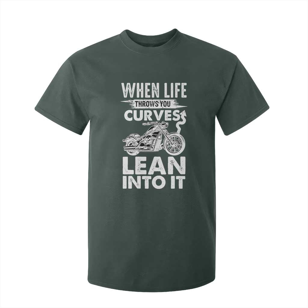 Funny Biker T Shirt For Kid When Life Throws You Curves Lean Into It Motorcycle TS02 Dark Forest Green Print Your Wear