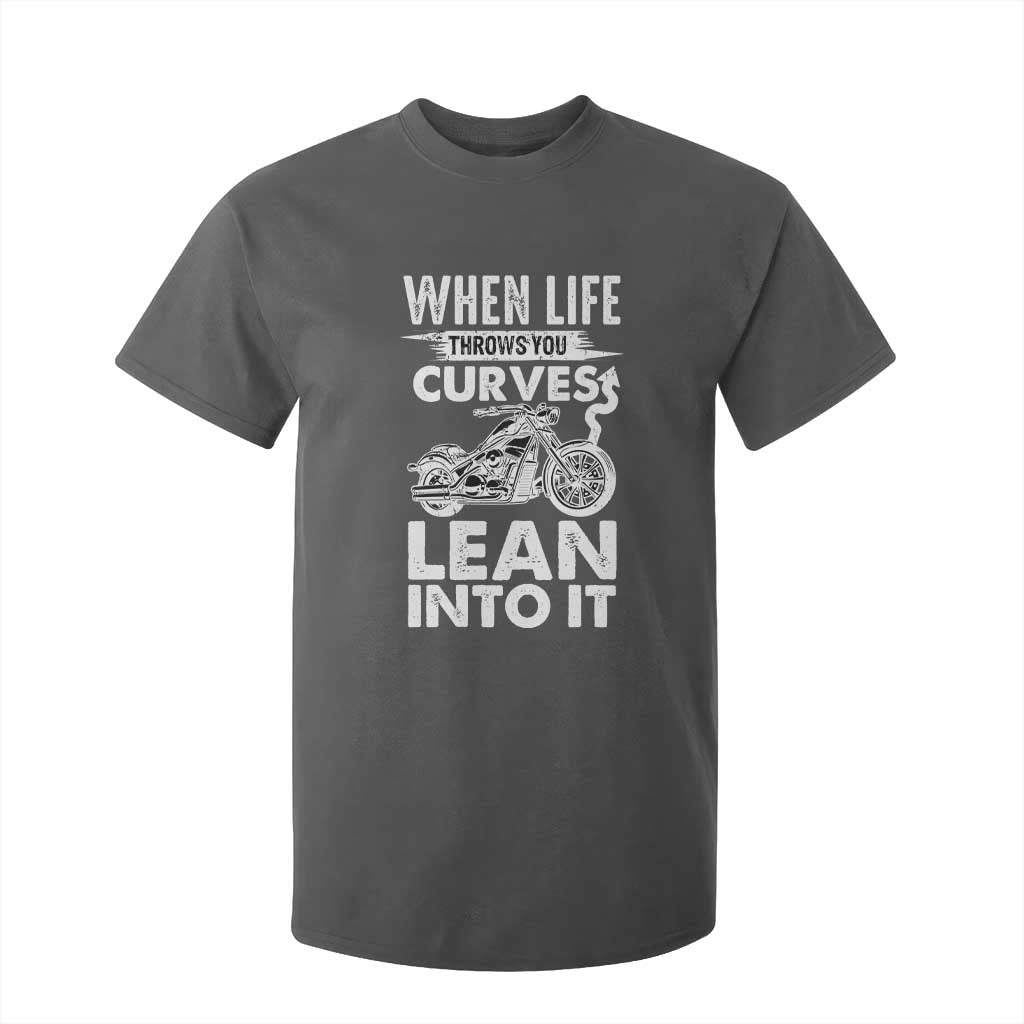 Funny Biker T Shirt For Kid When Life Throws You Curves Lean Into It Motorcycle TS02 Dark Heather Print Your Wear