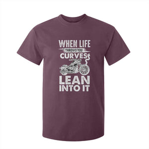 Funny Biker T Shirt For Kid When Life Throws You Curves Lean Into It Motorcycle TS02 Maroon Print Your Wear