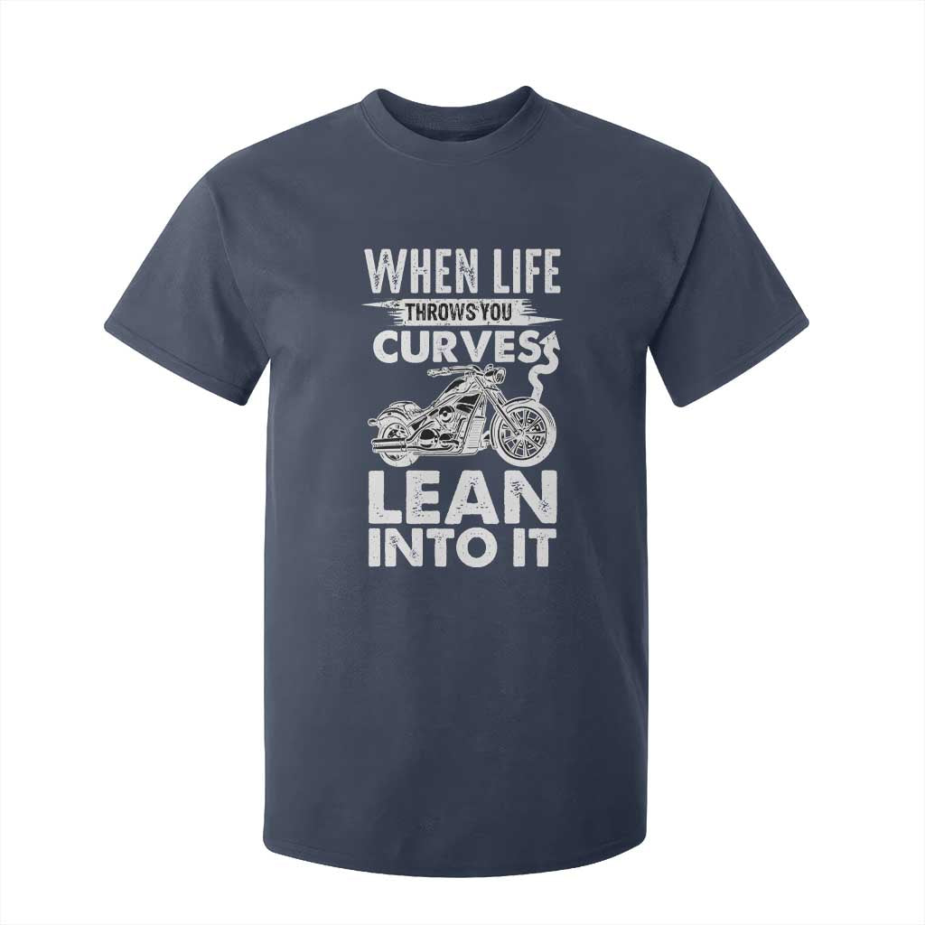 Funny Biker T Shirt For Kid When Life Throws You Curves Lean Into It Motorcycle TS02 Navy Print Your Wear