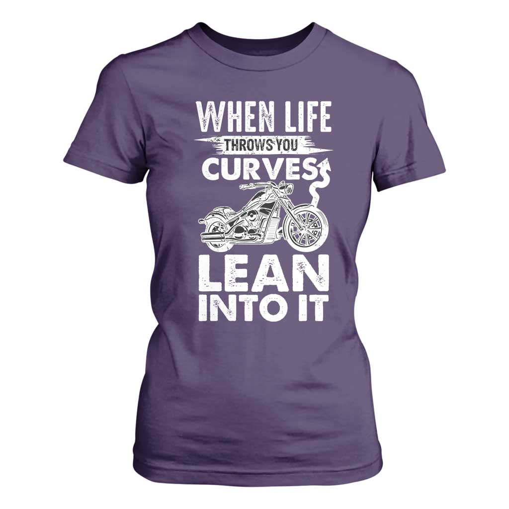 Funny Biker T Shirt For Women When Life Throws You Curves Lean Into It Motorcycle TS02 Purple Print Your Wear