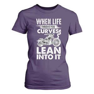 Funny Biker T Shirt For Women When Life Throws You Curves Lean Into It Motorcycle TS02 Purple Print Your Wear