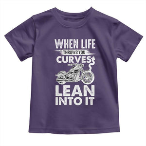 Funny Biker Toddler T Shirt When Life Throws You Curves Lean Into It Motorcycle TS02 Purple Print Your Wear