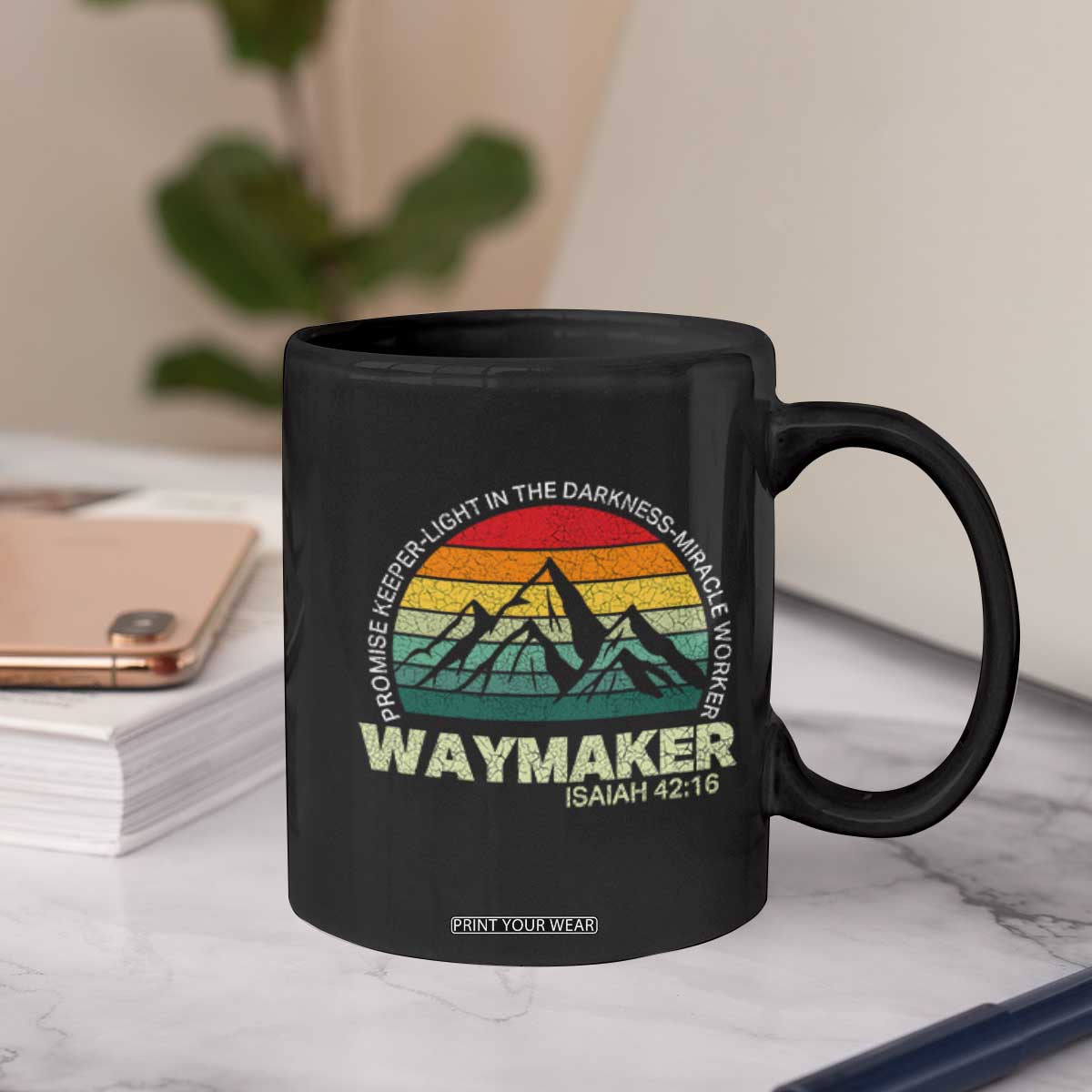 Christian Faith Coffee Mug Waymaker Promise Keeper Miracle Worker Retro Vintage TS02 Print Your Wear