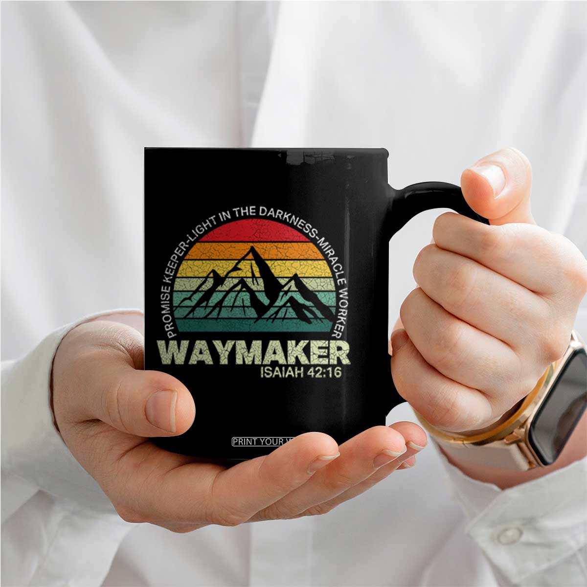 Christian Faith Coffee Mug Waymaker Promise Keeper Miracle Worker Retro Vintage TS02 Print Your Wear
