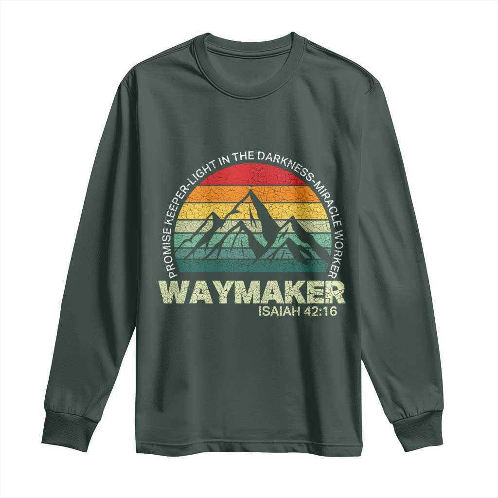 Christian Faith Long Sleeve Shirt Waymaker Promise Keeper Miracle Worker Retro Vintage TS02 Dark Forest Green Print Your Wear