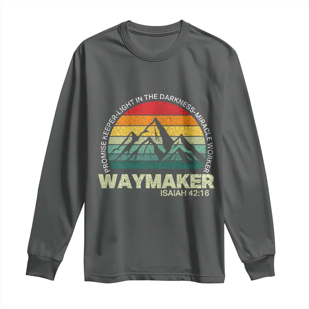 Christian Faith Long Sleeve Shirt Waymaker Promise Keeper Miracle Worker Retro Vintage TS02 Dark Heather Print Your Wear