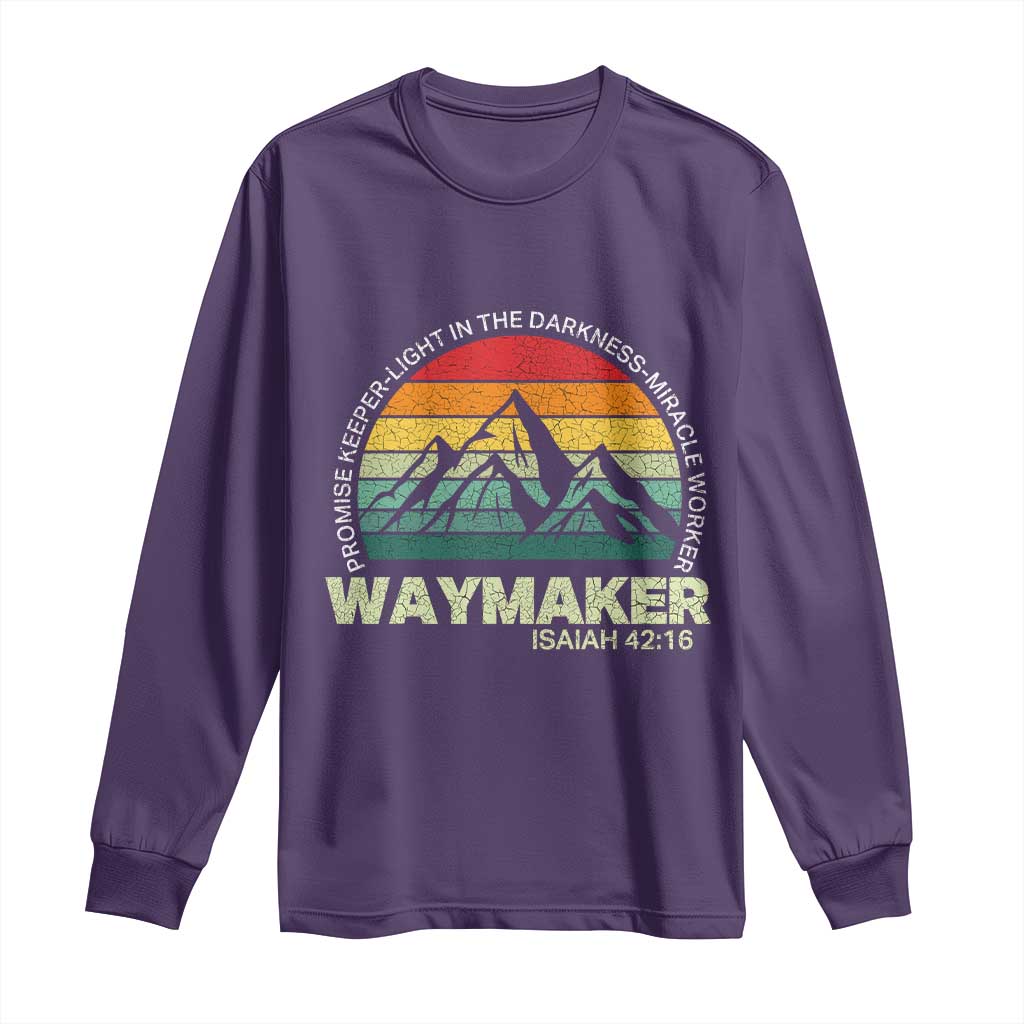 Christian Faith Long Sleeve Shirt Waymaker Promise Keeper Miracle Worker Retro Vintage TS02 Purple Print Your Wear