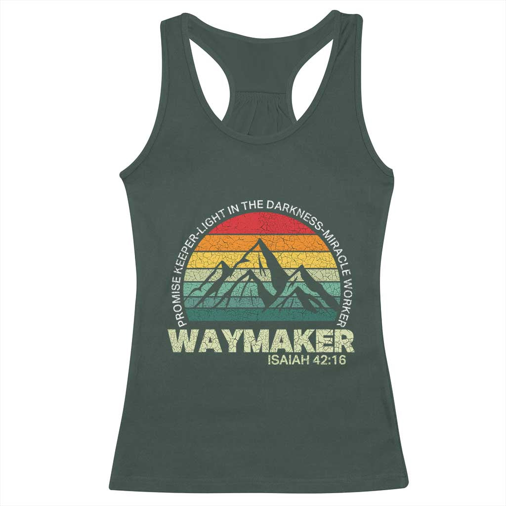 Christian Faith Racerback Tank Top Waymaker Promise Keeper Miracle Worker Retro Vintage TS02 Dark Forest Green Print Your Wear