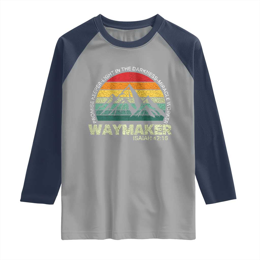 Christian Faith Raglan Shirt Waymaker Promise Keeper Miracle Worker Retro Vintage TS02 Sport Gray Navy Print Your Wear