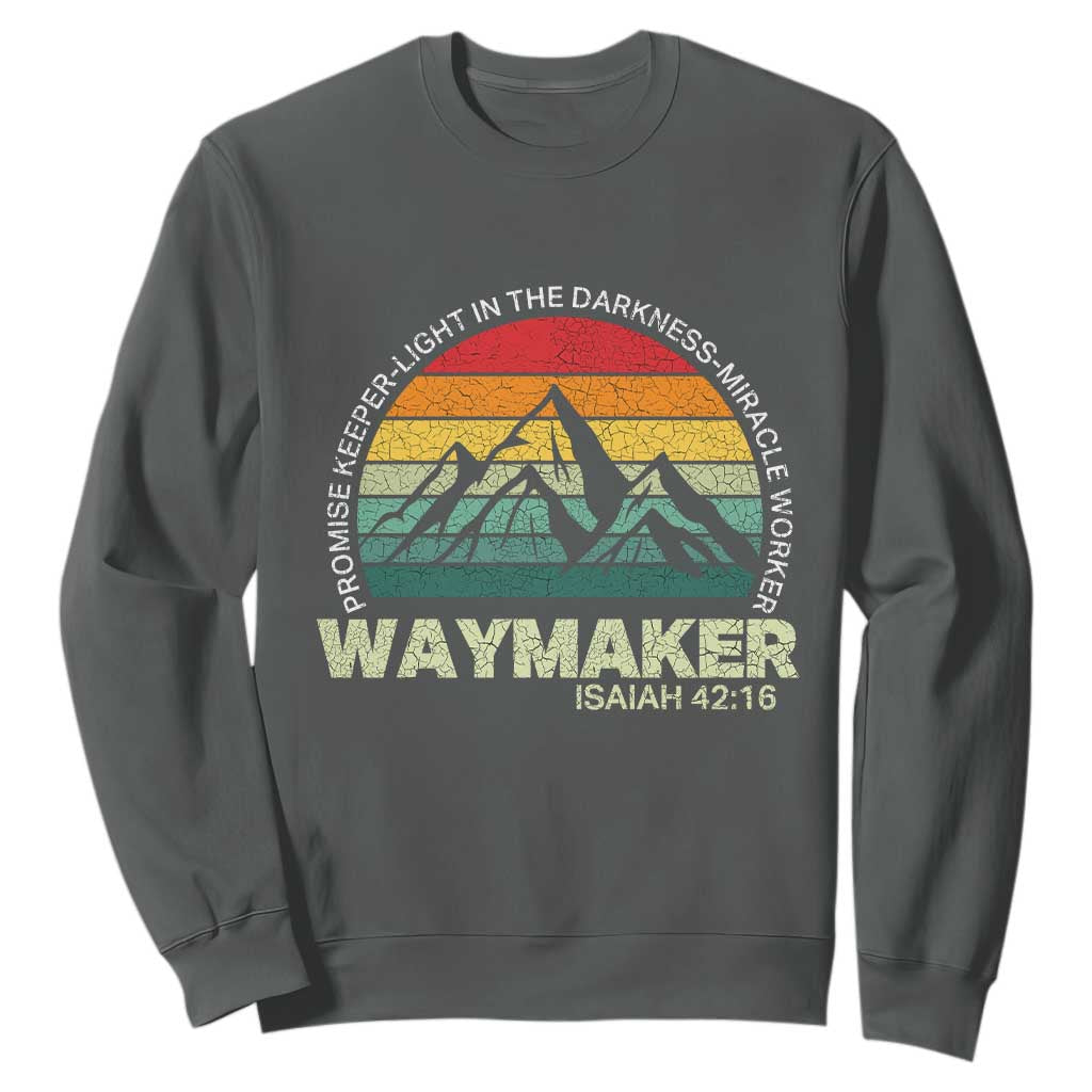 Christian Faith Sweatshirt Waymaker Promise Keeper Miracle Worker Retro Vintage TS02 Dark Heather Print Your Wear