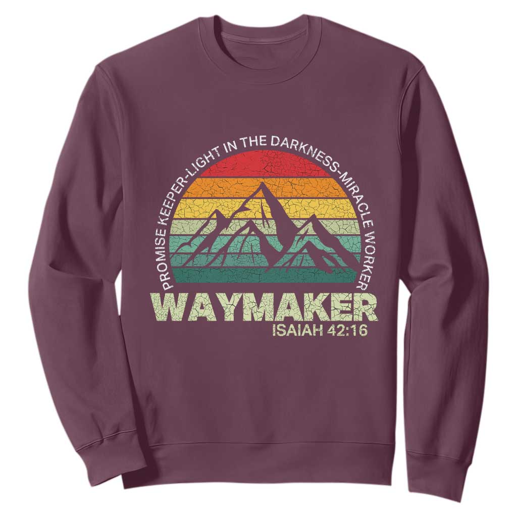 Christian Faith Sweatshirt Waymaker Promise Keeper Miracle Worker Retro Vintage TS02 Maroon Print Your Wear