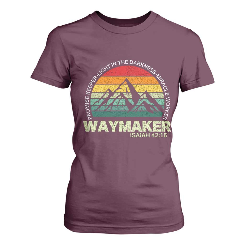 Christian Faith T Shirt For Women Waymaker Promise Keeper Miracle Worker Retro Vintage TS02 Maroon Print Your Wear