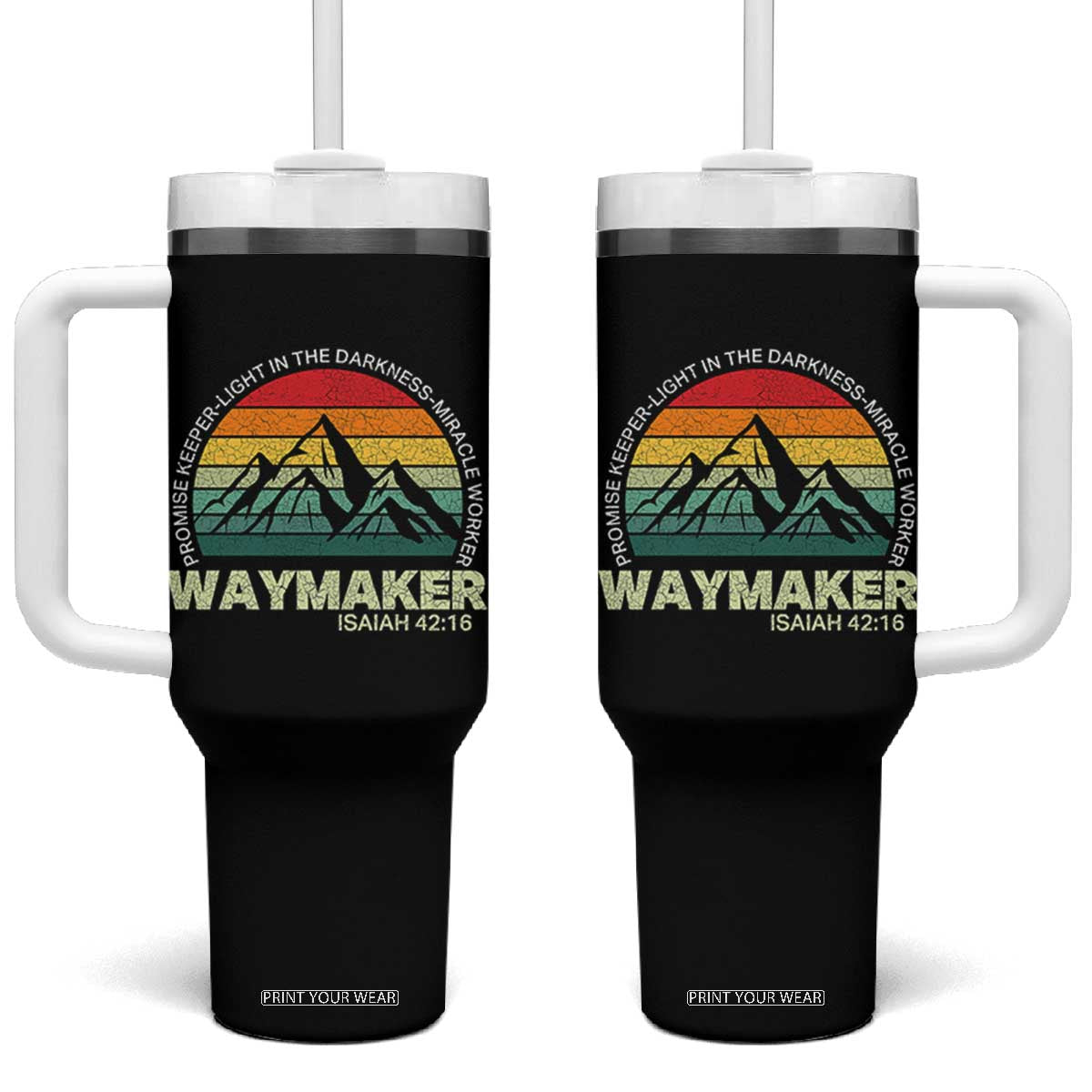 Christian Faith Tumbler With Handle Waymaker Promise Keeper Miracle Worker Retro Vintage TS02 One Size: 40 oz Black Print Your Wear