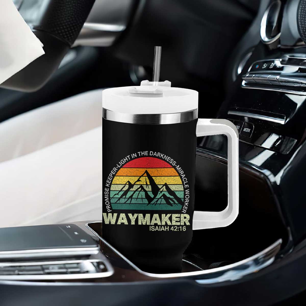 Christian Faith Tumbler With Handle Waymaker Promise Keeper Miracle Worker Retro Vintage TS02 Print Your Wear