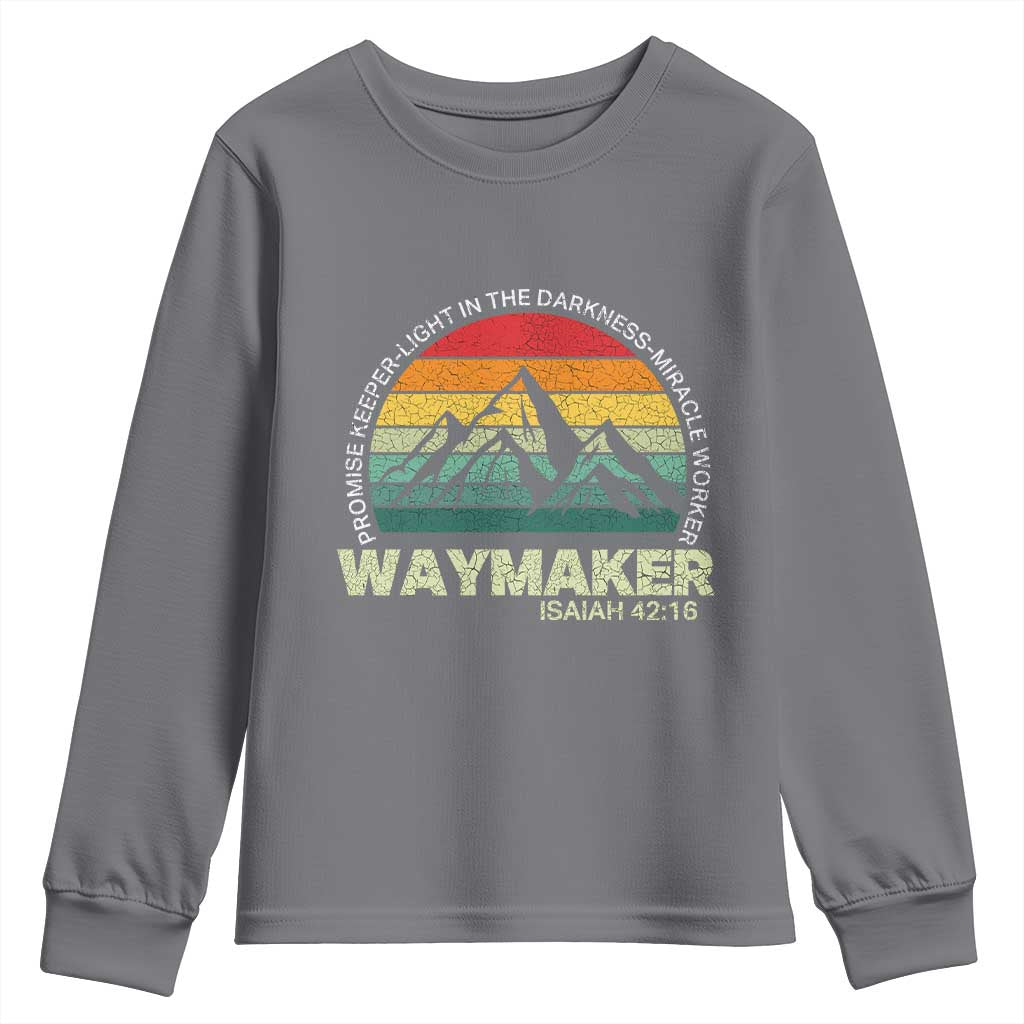 Christian Faith Youth Sweatshirt Waymaker Promise Keeper Miracle Worker Retro Vintage TS02 Charcoal Print Your Wear