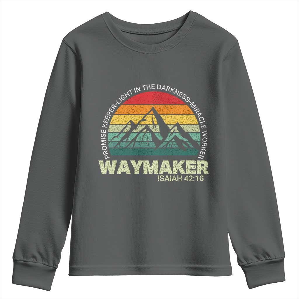 Christian Faith Youth Sweatshirt Waymaker Promise Keeper Miracle Worker Retro Vintage TS02 Dark Heather Print Your Wear