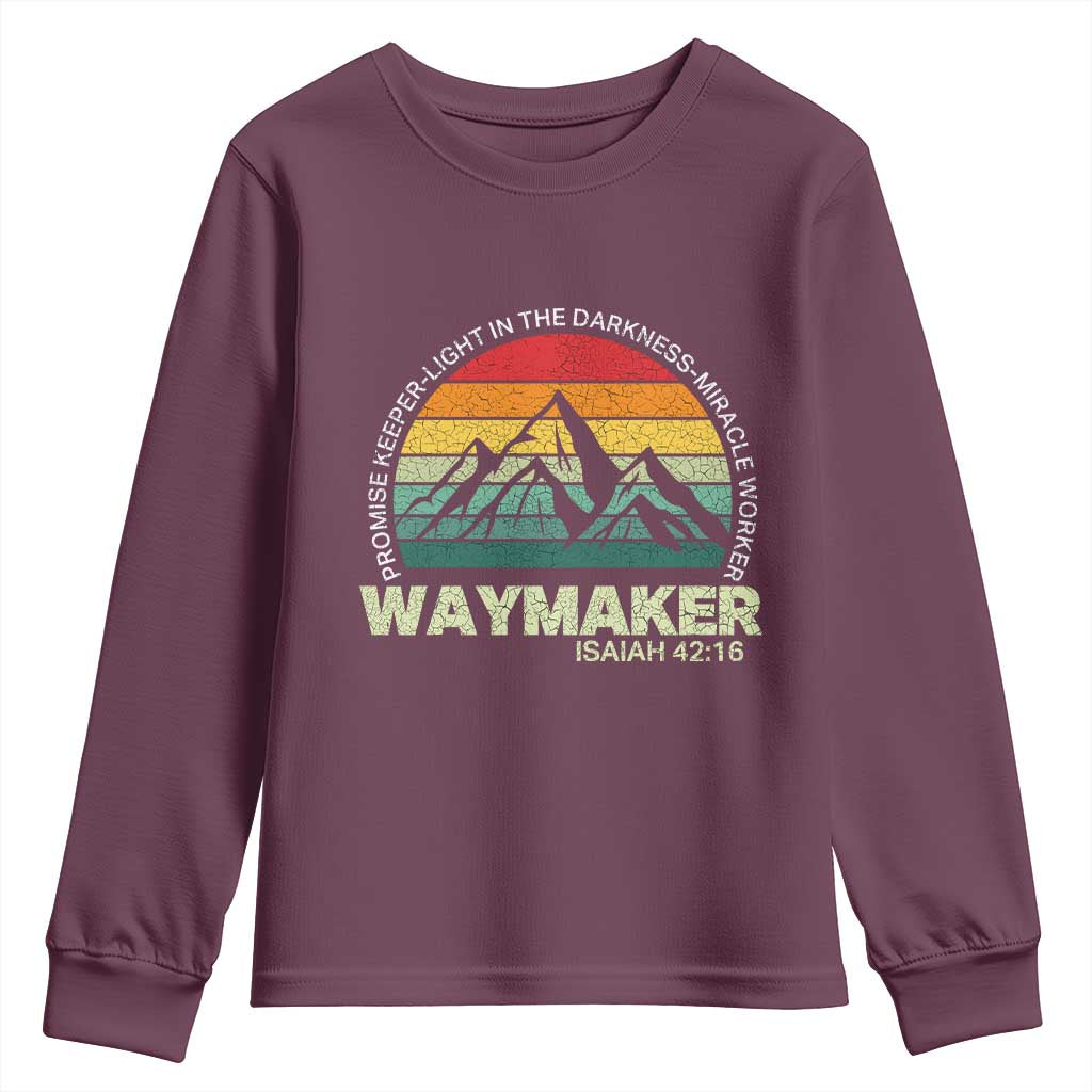 Christian Faith Youth Sweatshirt Waymaker Promise Keeper Miracle Worker Retro Vintage TS02 Maroon Print Your Wear