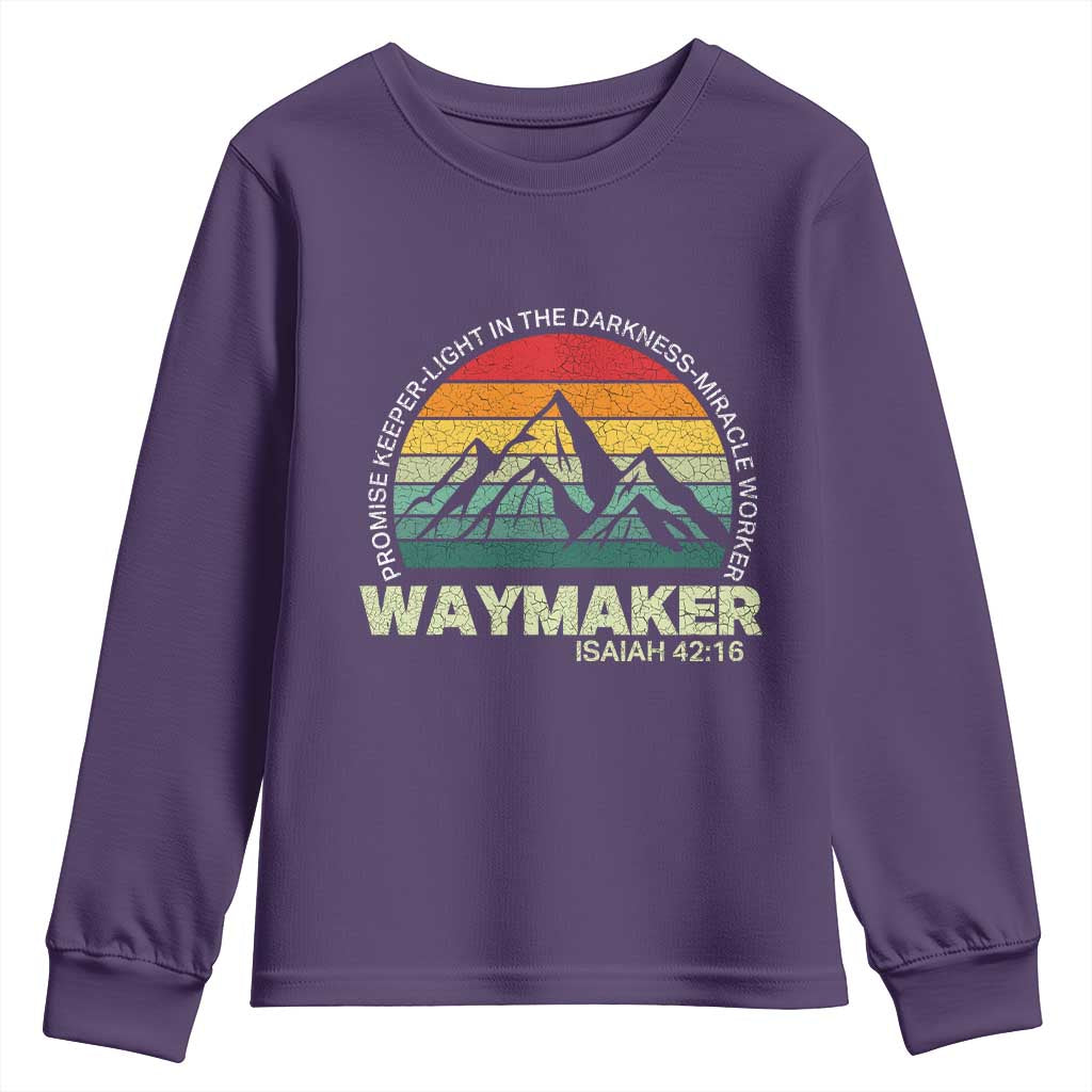 Christian Faith Youth Sweatshirt Waymaker Promise Keeper Miracle Worker Retro Vintage TS02 Purple Print Your Wear