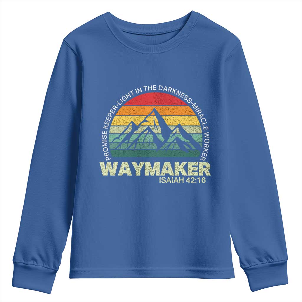 Christian Faith Youth Sweatshirt Waymaker Promise Keeper Miracle Worker Retro Vintage TS02 Royal Blue Print Your Wear