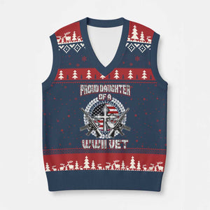 Proud Daughter Of A WWII Vet V-Neck Knit Sweater Vest World War 2 Veteran WW2 TS02 Navy Red Print Your Wear