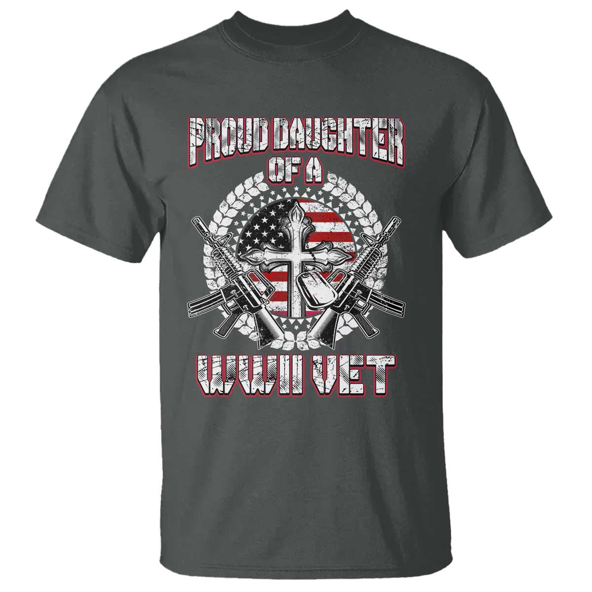 Proud Daughter Of A WWII Vet T Shirt World War 2 Veteran WW2 TS02 Dark Heather Print Your Wear