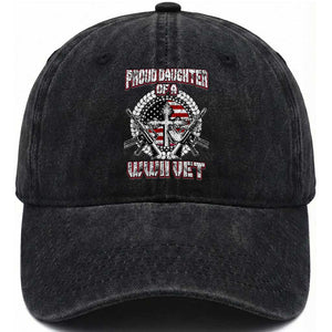 Proud Daughter Of A WWII Vet Washed Cotton Baseball Cap World War 2 Veteran WW2 TS02 Washed Cap Universal Fit Black Print Your Wear