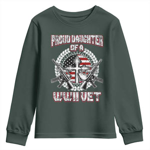 Proud Daughter Of A WWII Vet Youth Sweatshirt World War 2 Veteran WW2 TS02 Dark Forest Green Print Your Wear