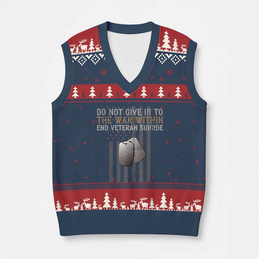 Veteran Suicide Awareness V-Neck Knit Sweater Vest Do Not Give In To The War Within Patriotic US Flag TS02 Navy Red Print Your Wear