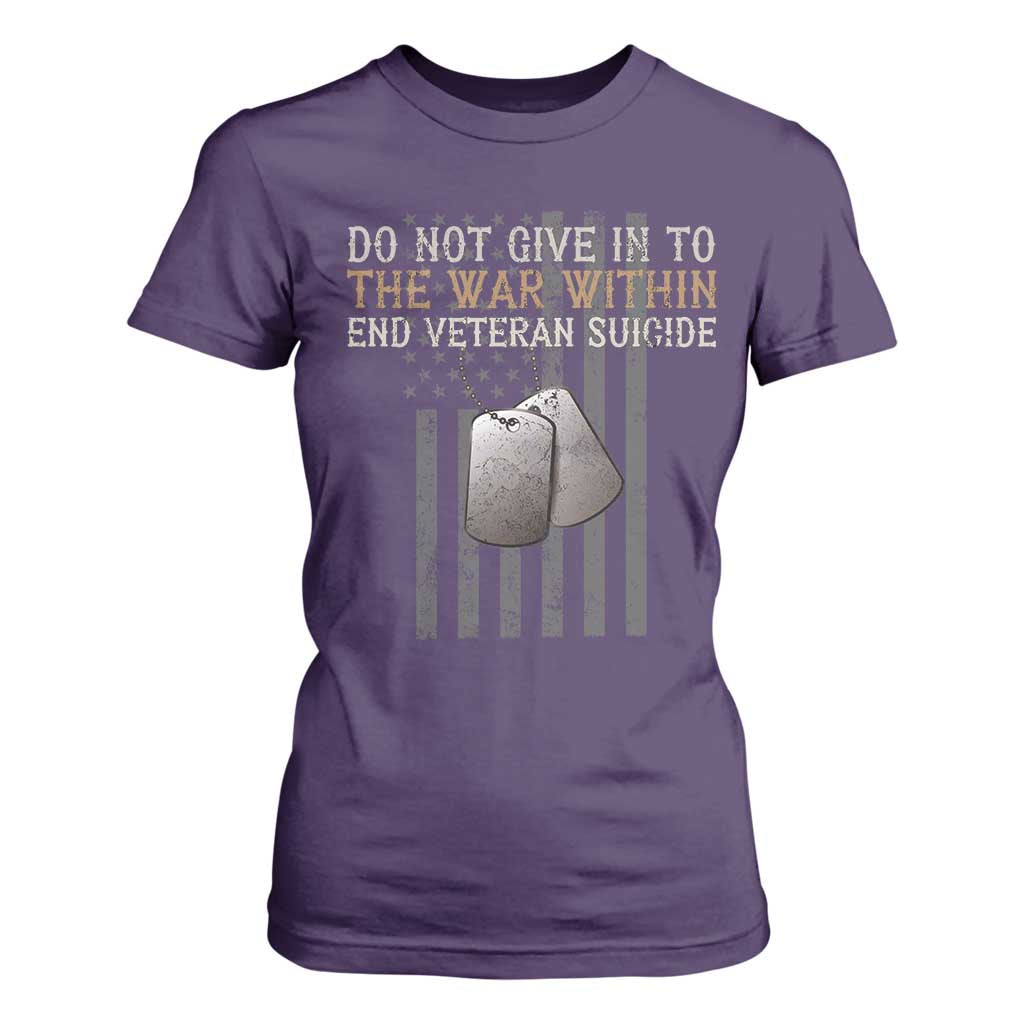 Veteran Suicide Awareness T Shirt For Women Do Not Give In To The War Within Patriotic US Flag TS02 Purple Print Your Wear