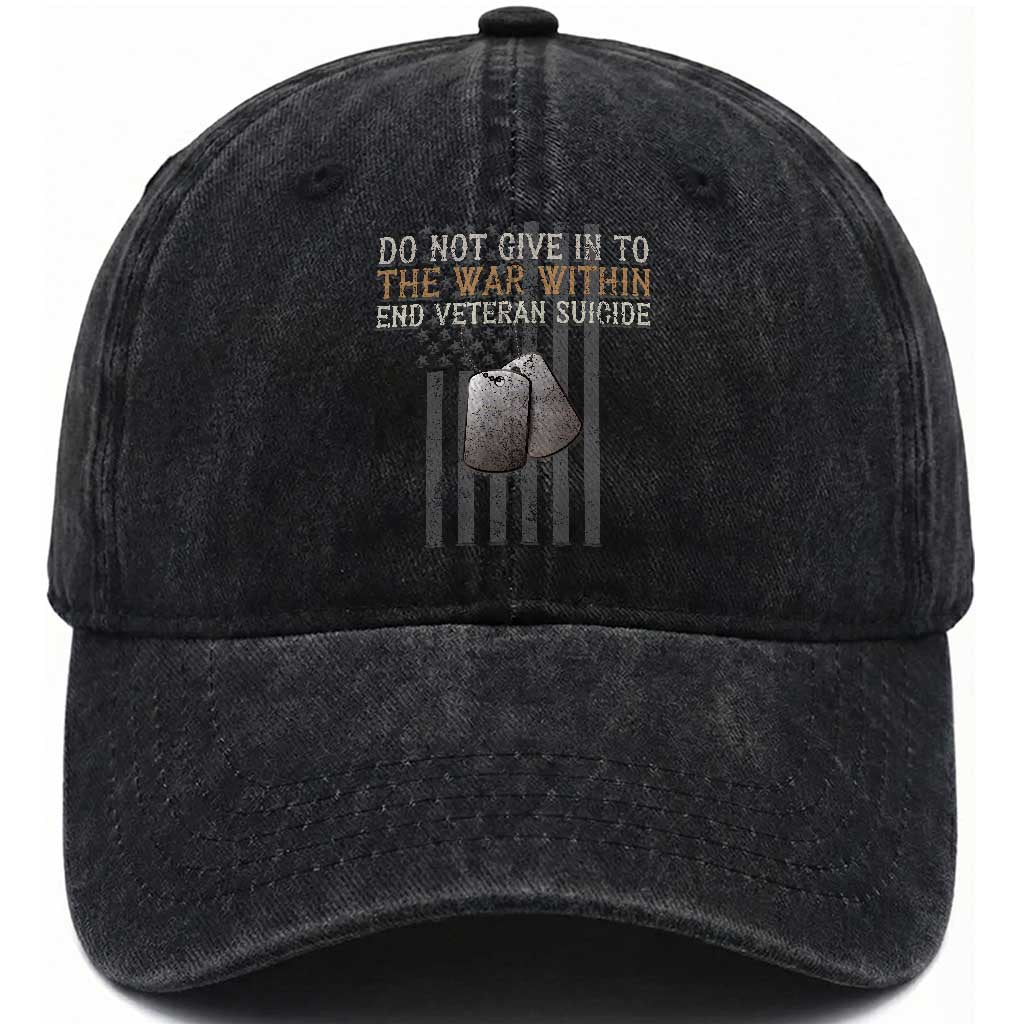Veteran Suicide Awareness Washed Cotton Baseball Cap Do Not Give In To The War Within Patriotic US Flag TS02 Washed Cap Universal Fit Black Print Your Wear
