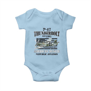 P-47 Thunderbolt WWII Airplane Baby Onesie American Muscle Vintage TS02 Light Blue Print Your Wear