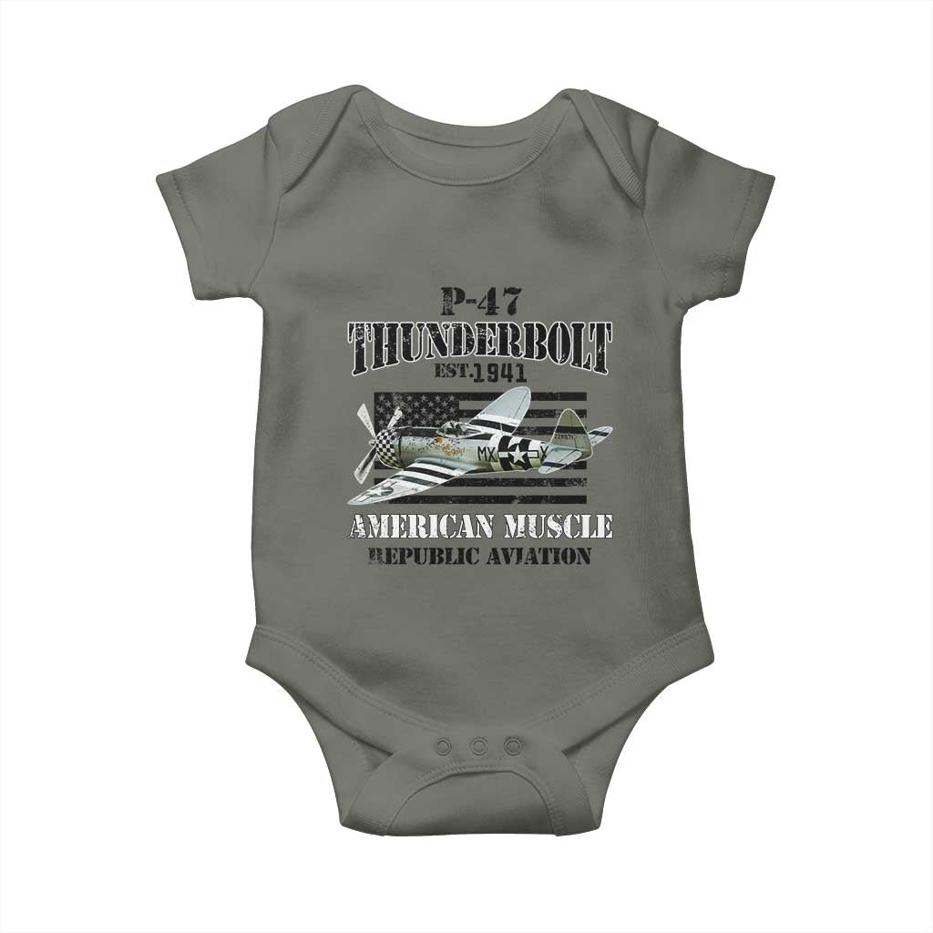 P-47 Thunderbolt WWII Airplane Baby Onesie American Muscle Vintage TS02 Military Green Print Your Wear