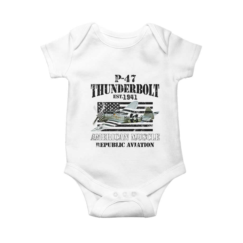 P-47 Thunderbolt WWII Airplane Baby Onesie American Muscle Vintage TS02 White Print Your Wear