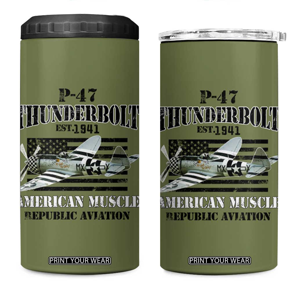 P-47 Thunderbolt WWII Airplane 4 in 1 Can Cooler Tumbler American Muscle Vintage TS02 One Size: 16 oz Military Green Print Your Wear