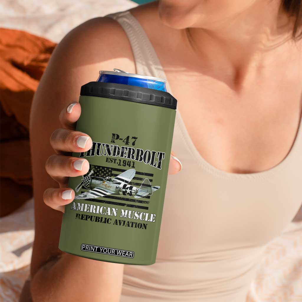 P-47 Thunderbolt WWII Airplane 4 in 1 Can Cooler Tumbler American Muscle Vintage TS02 Print Your Wear