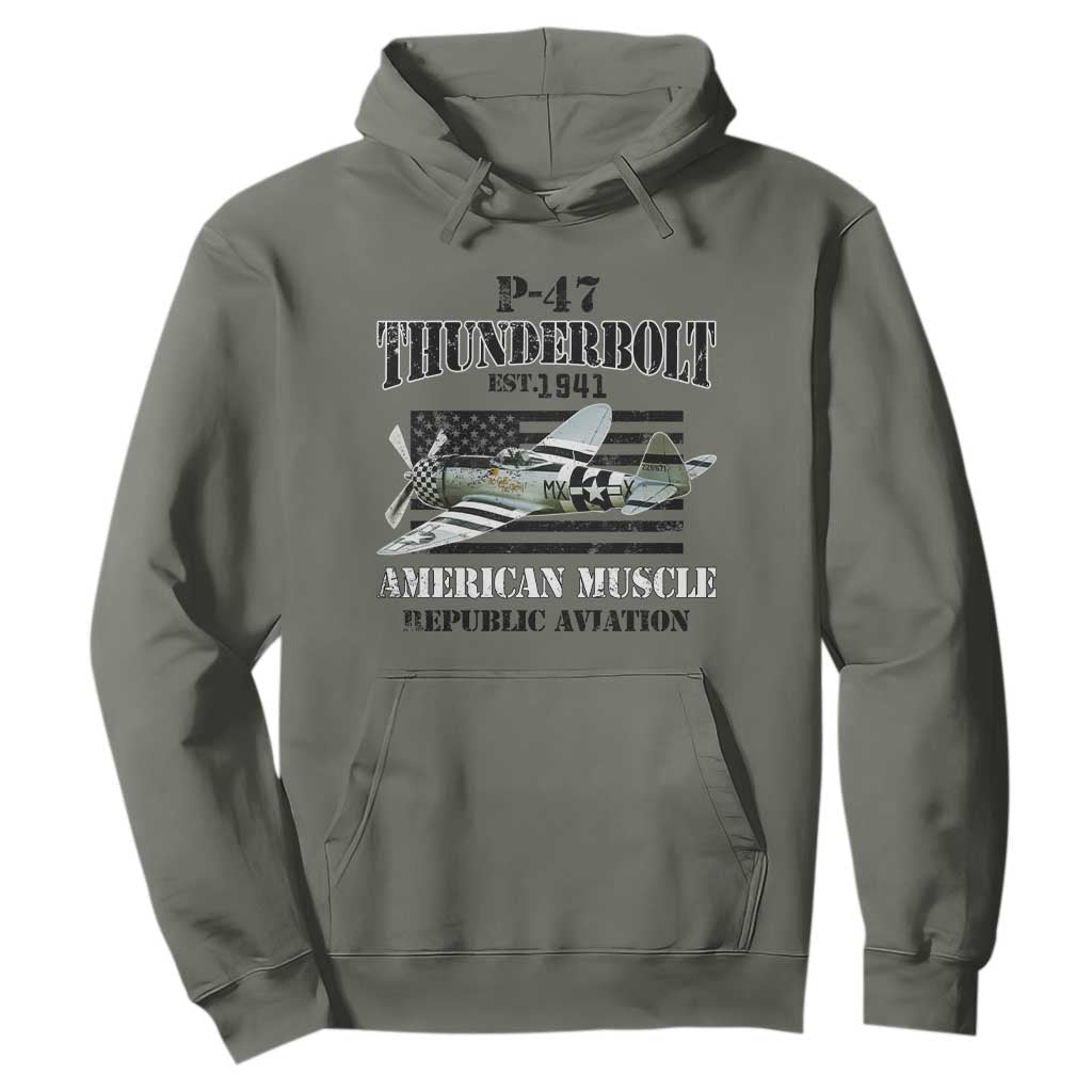 P-47 Thunderbolt WWII Airplane Hoodie American Muscle Vintage TS02 Military Green Print Your Wear