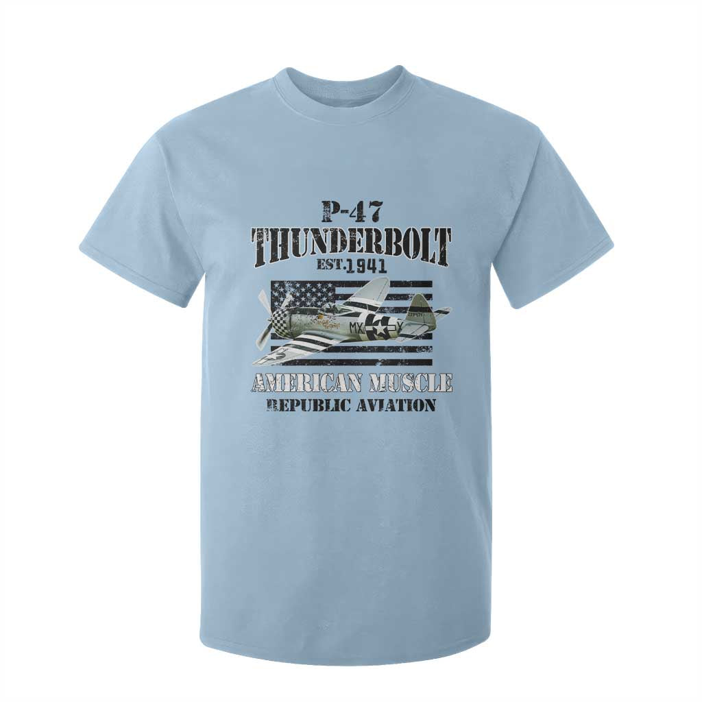 P-47 Thunderbolt WWII Airplane T Shirt For Kid American Muscle Vintage TS02 Light Blue Print Your Wear