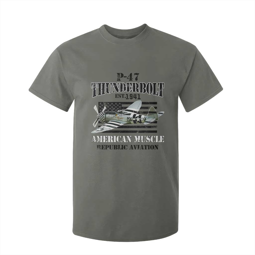 P-47 Thunderbolt WWII Airplane T Shirt For Kid American Muscle Vintage TS02 Military Green Print Your Wear