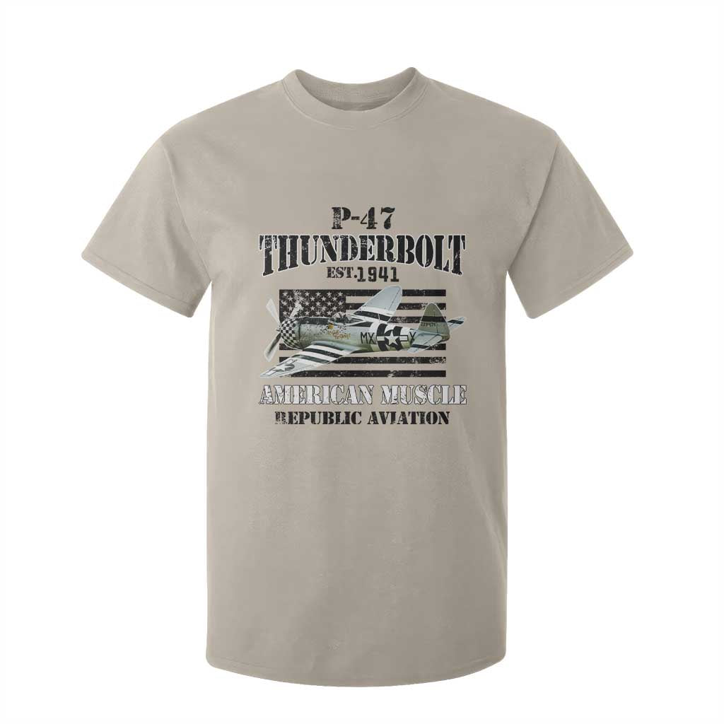 P-47 Thunderbolt WWII Airplane T Shirt For Kid American Muscle Vintage TS02 Sand Print Your Wear