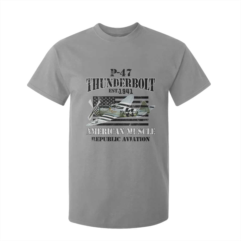 P-47 Thunderbolt WWII Airplane T Shirt For Kid American Muscle Vintage TS02 Sport Gray Print Your Wear