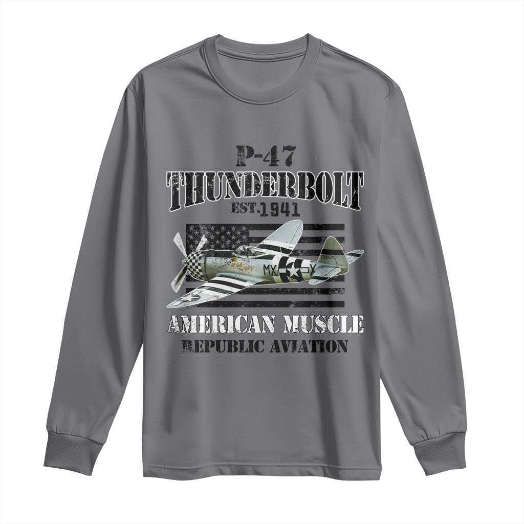 P-47 Thunderbolt WWII Airplane Long Sleeve Shirt American Muscle Vintage TS02 Charcoal Print Your Wear