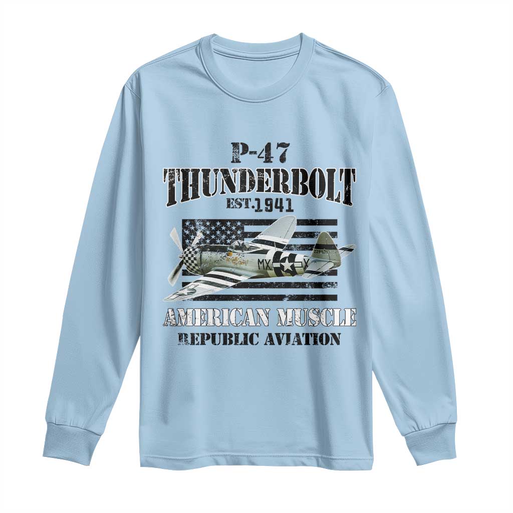 P-47 Thunderbolt WWII Airplane Long Sleeve Shirt American Muscle Vintage TS02 Light Blue Print Your Wear
