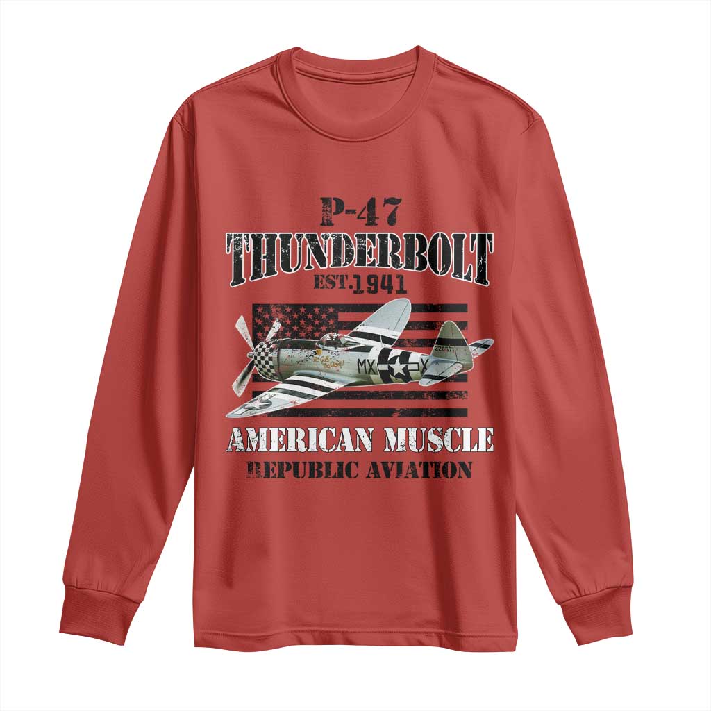 P-47 Thunderbolt WWII Airplane Long Sleeve Shirt American Muscle Vintage TS02 Red Print Your Wear
