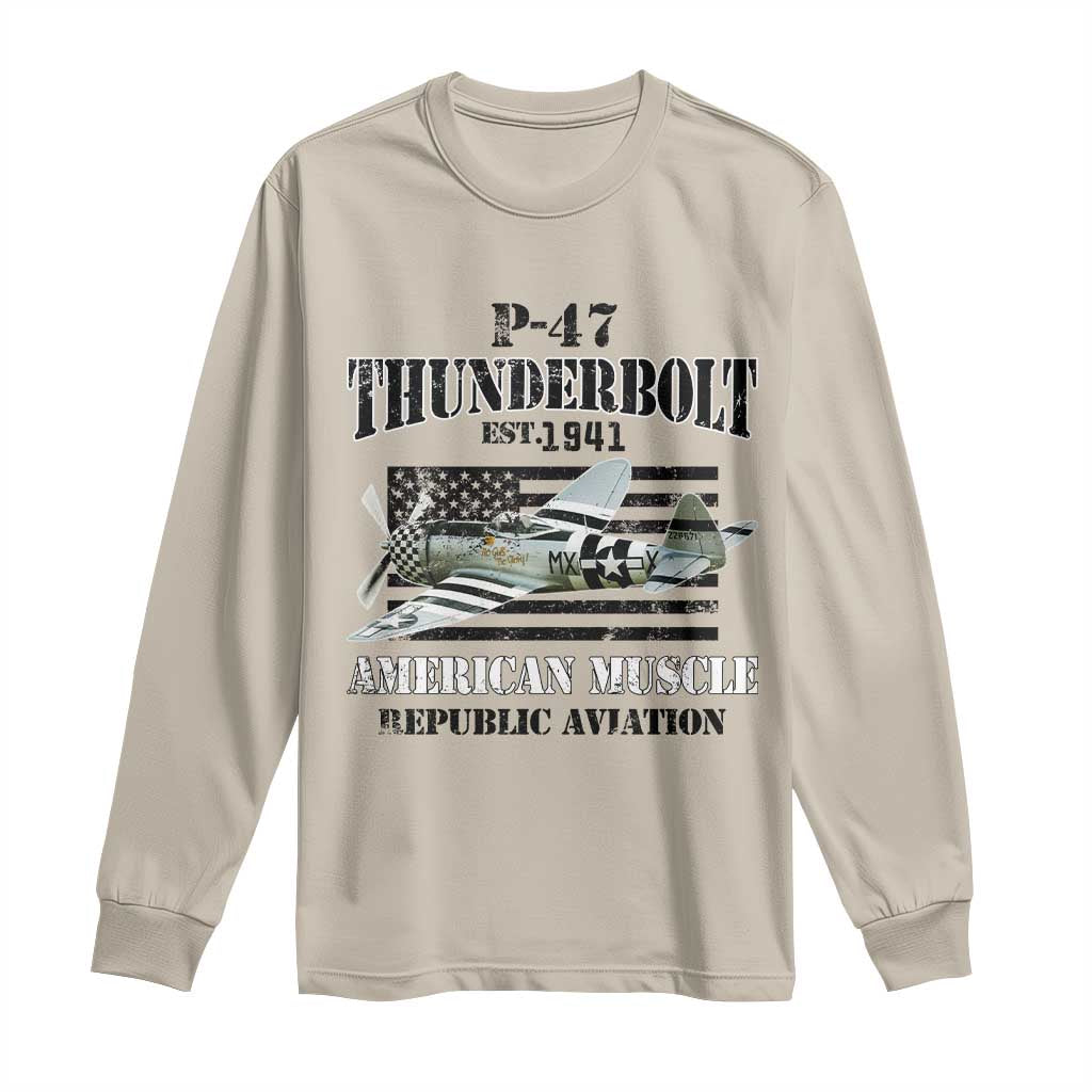 P-47 Thunderbolt WWII Airplane Long Sleeve Shirt American Muscle Vintage TS02 Sand Print Your Wear